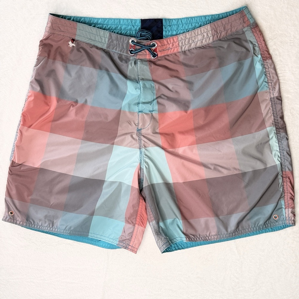 Modern‎ Amusement Board Shorts Mens 36 Plaid Pink Blue 6.5 Inseam Surf Swim